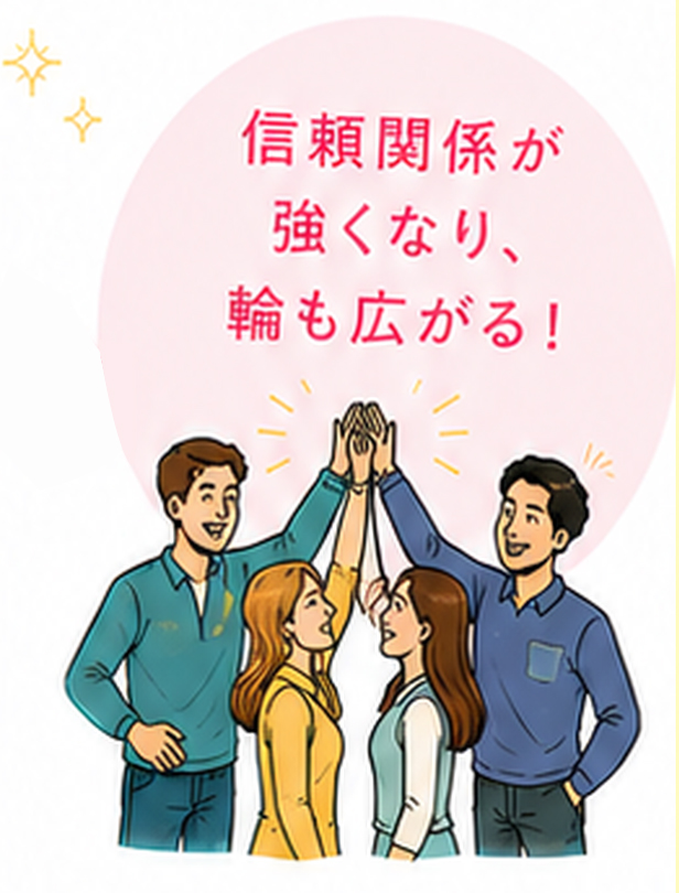 信頼関係が強くなり、輪も広がるイラスト